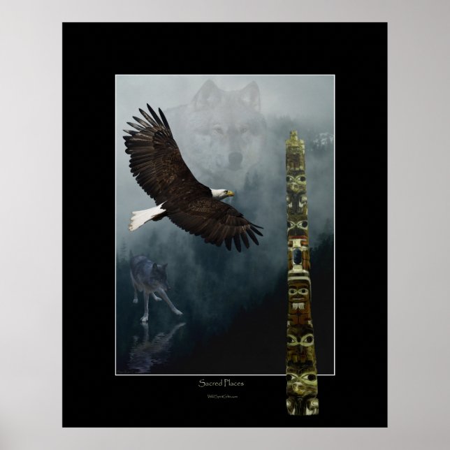 Poster d'art Loups, Aigle et Totem (Devant)