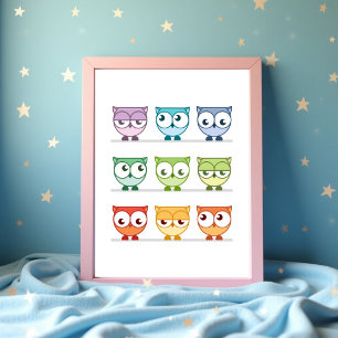 Poster d'art mignon de la Chouette arc-en-ciel