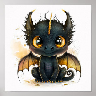 Poster d'art mignonne Black Dragon Wall Art