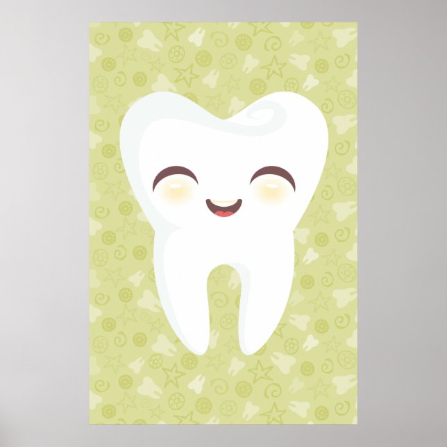 Poster d'art mignonne Tooth on Green Motif Wall (Devant)