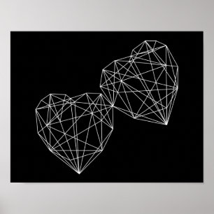 Poster d'art minimal géométrique noir de deux coeu