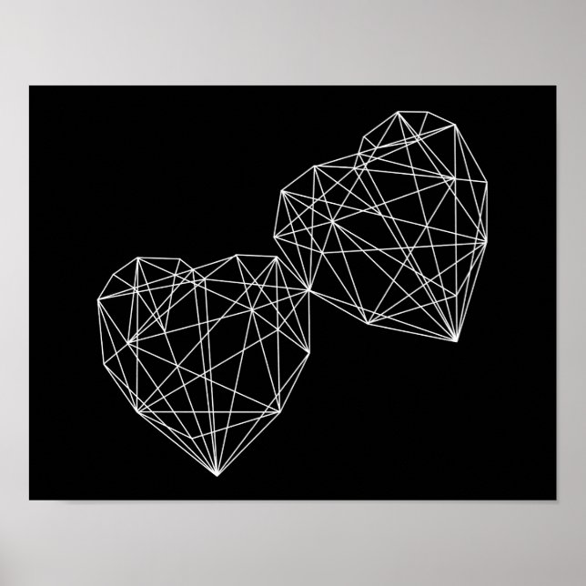 Poster d'art minimal géométrique noir de deux coeu (Devant)