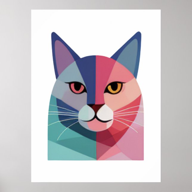Poster d'art moderne avec chat rose 2 (Devant)