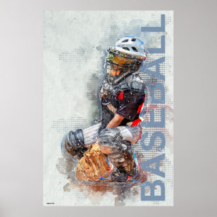 Poster d'art moderne joueur de baseball homme attr