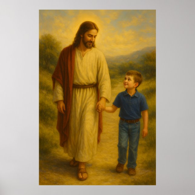 Poster d'art mural de Jesus Walking With Boy™ LDS (Devant)