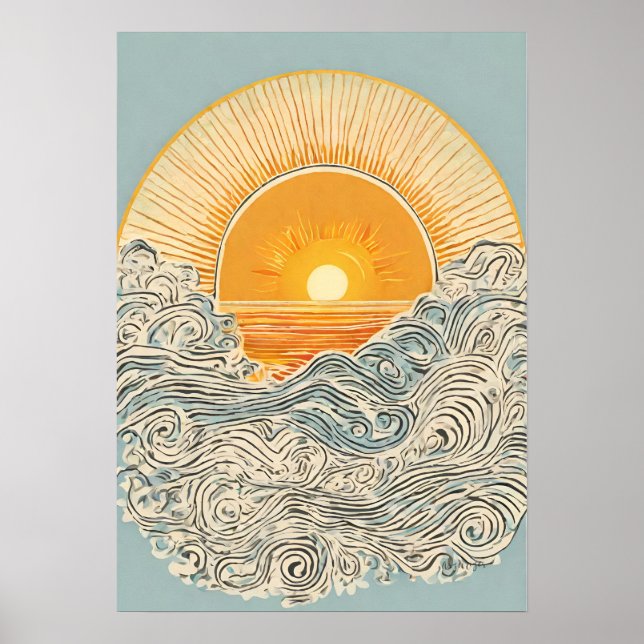 Poster d'art mural d'Illustration du soleil levant (Devant)
