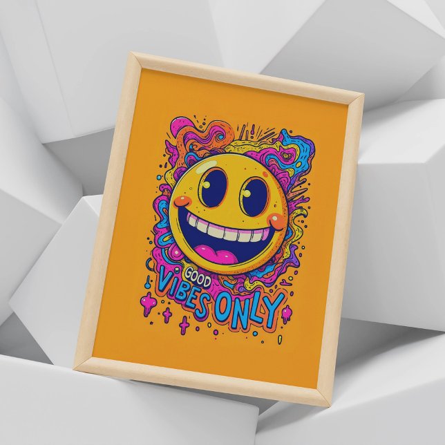 Poster d'art mural rétro Good Vibes Only (Retro kitschy styled Good Vibes Only wall art poster.)