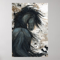 Poster D'Art Noir Du Cheval Majestueux De Bihrle