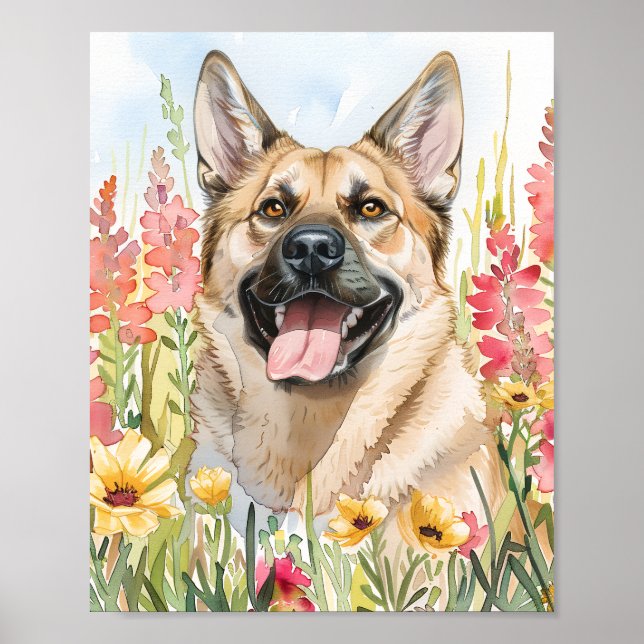 Poster d'art norvégien Elkhound Watercolor Chien (Devant)