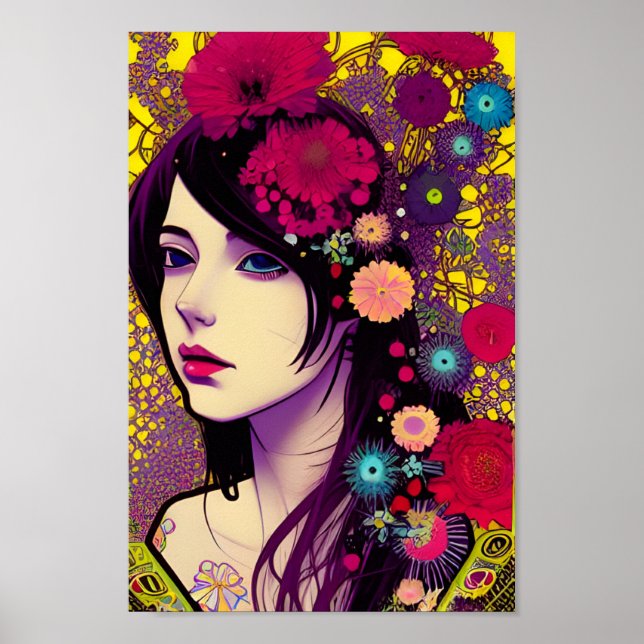 Poster d'Art numérique de fille Retro FloralPunk (Devant)