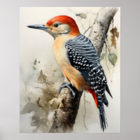 Poster d'art ornithologique à ventre rouge
