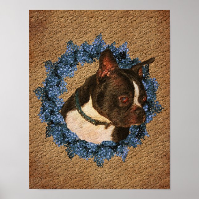 Poster d'art papier vieilli de Boston Terrier Wrea (Devant)