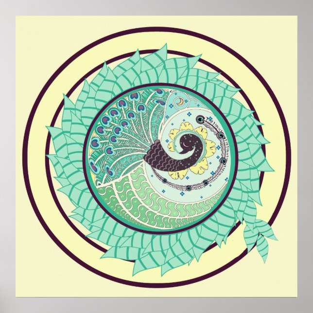 Poster d'Art Peacock Purple Nouveau (Devant)