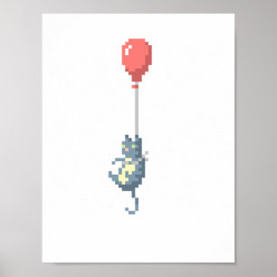 Poster D'Art Pixel De Chat Et Ballotte Rouge