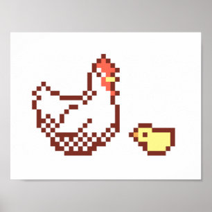 Poster D'Art Pixel De Poulet Et De Poulets