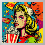 Poster d'Art Pop - All American Girl With PopCorn<br><div class="desc">Jazz up your space avec ce poster inspiré de Pop Art.</div>