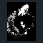 Poster d'art Pop de chat noir Imprimer - Poster de<br><div class="desc">Pop Art Syle Black Cat Portrait - Face de chat noir - Black & Wihite Digital Animal Poster Imprimer</div>