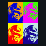 Poster d'art pop de Gorilla en quatre couleurs<br><div class="desc">Oeuvres et images d'animaux sauvages - Visage de gorille en colère</div>