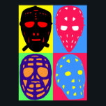 Poster d'art pop de hockey masques de gardien de b<br><div class="desc">Cool, style pop-art coloré vintages masques de gardien de but de hockey sur glace. Parfait pour les amateurs et les amateurs de hockey ! Idéal sur un t-shirt, un sweat - shirt à capuche, ou sur de nombreuses idées cadeaux, par exemple des boîtiers de téléphone portable, des manches d'ordinateur portable...</div>