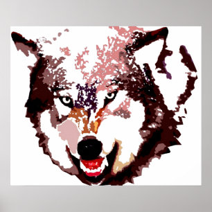 Poster d'art pop loup gris - Animaux sauvages
