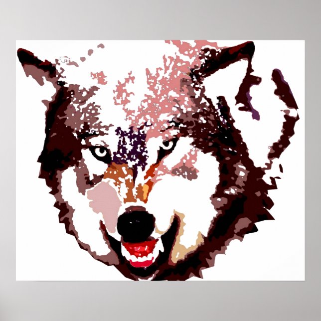 Poster d'art pop loup gris - Animaux sauvages (Devant)