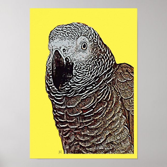 Poster d'art pop perroquet gris africain (Jaune) (Devant)