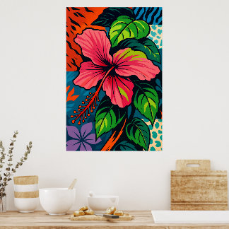 Poster d'art Pop Pop Pink Hibiscus Tropical