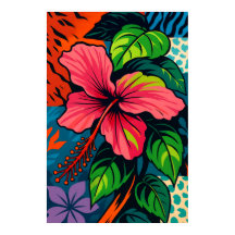 Poster d'art Pop Pop Pink Hibiscus Tropical
