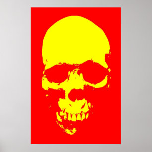 Poster d'art Pop Skull - Rouge et Jaune