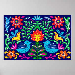Poster d'art populaire Fleurs et Oiseaux