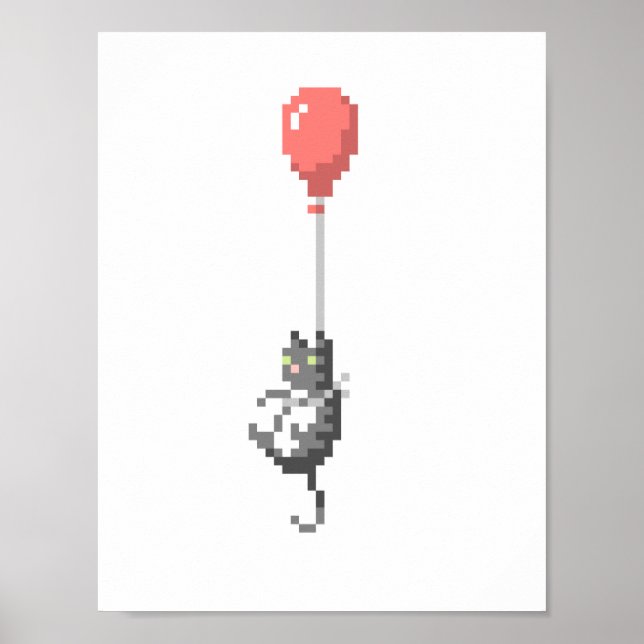 Poster d'art pour chat avec ballon Pixel (Devant)