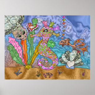 Poster d'art Psychedelic Seahorse Sea Turtle