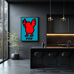 Poster d'art Red Bird Pop - Dessin amusant Animal<br><div class="desc">Affiche pop art brillante d'un oiseau rouge avec ailes relevées,  en noir gras sur turquoise. Un design ludique de la collection Pop Animal,  parfait pour une décoration murale colorée,  décalée et moderne.</div>
