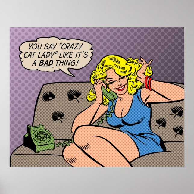 Poster d'art rétro "Crazy Cat Lady" (Devant)
