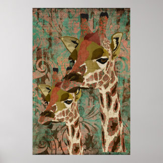 Poster d'art Rosa Giraffes Damask