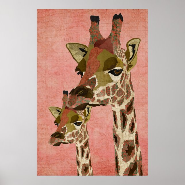 Poster d'art rose Rosa Giraffes (Devant)