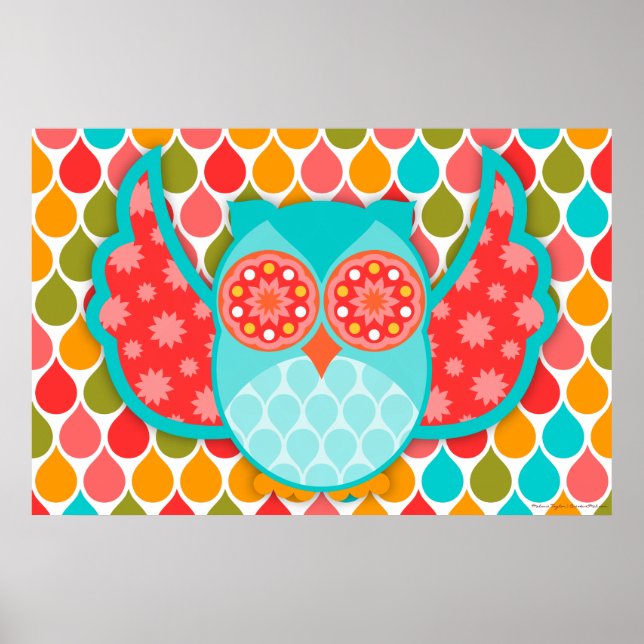 Poster d'art rouge et Turquoise de Owl Boheme (Devant)
