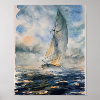 Poster d'art Stormy Seas Sailboat Watercolor