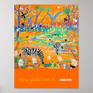 Poster d'art : Stripy Safari Sunset au Zoo