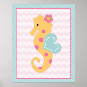 Poster d'art Sweet Girl Sea Life Seahorse
