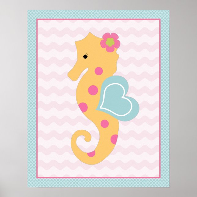 Poster d'art Sweet Girl Sea Life Seahorse (Devant)