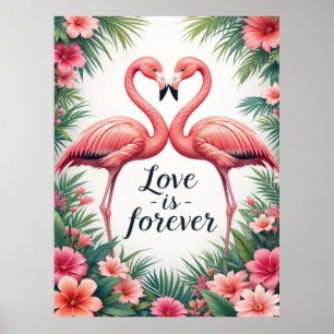 Poster d'art tropical Flamant rose Love