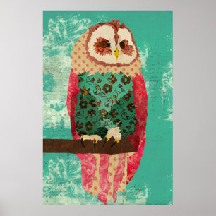 Poster d'art turquoise de Rosa Owl vintage