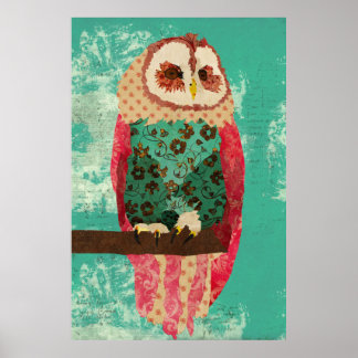 Poster d'art turquoise de Rosa Owl vintage