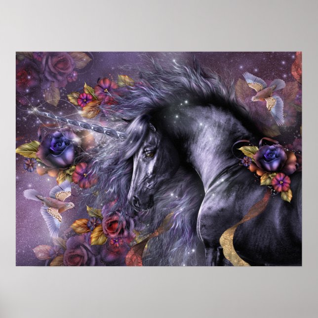 Poster d'Art Unicorn Rose bleu (Devant)