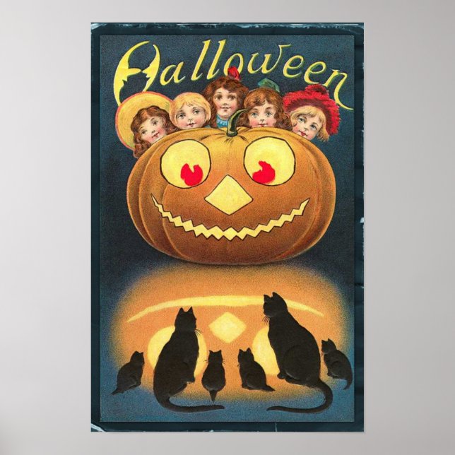 Poster d'Art Vintage Citrouille Halloween (Devant)