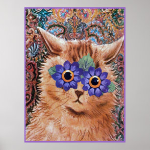 Poster d'art vintage Louis Wain Hippie Flower Cat