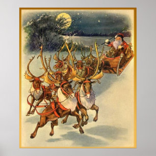 Poster d'art Vintage père Noël Midnight Ride