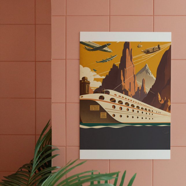 Poster d'art Vintage voyage Bateau & Avions (Créateur téléchargé)