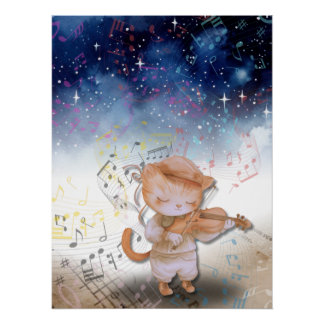 Poster d'art violoniste de chats Whimsical Imagina
